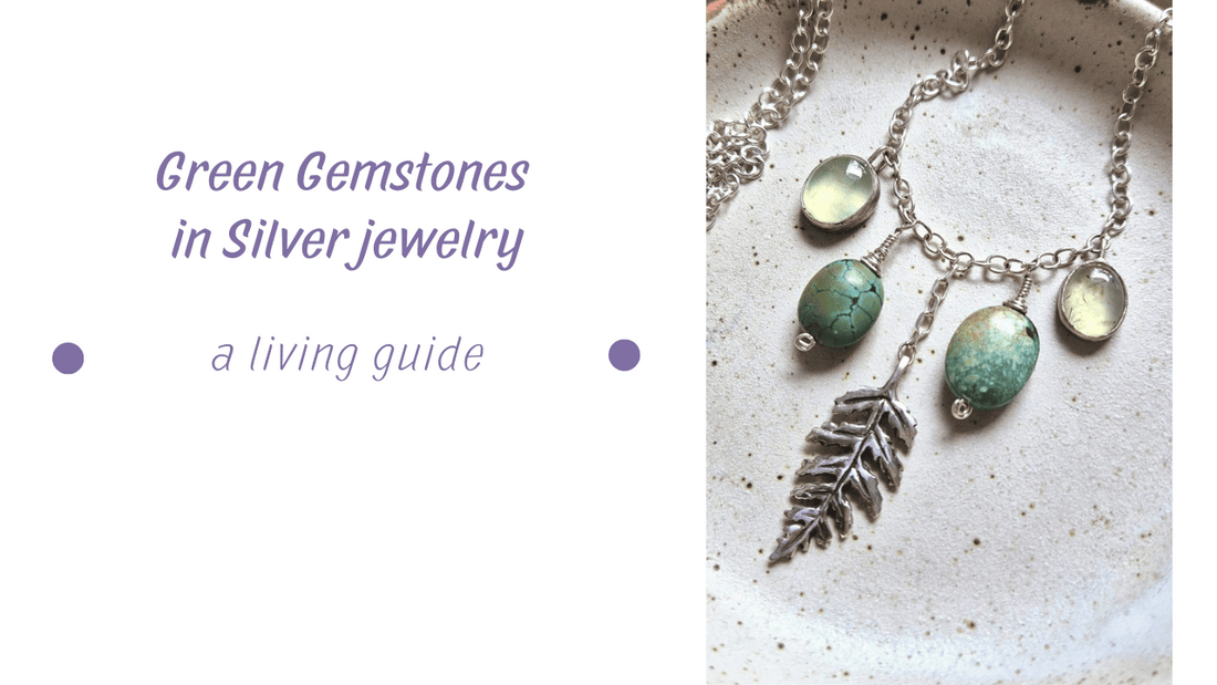 Green gemstone silver necklace with leaf pendant - handmade nature-inspired jewelry by Bearcat Jewelry