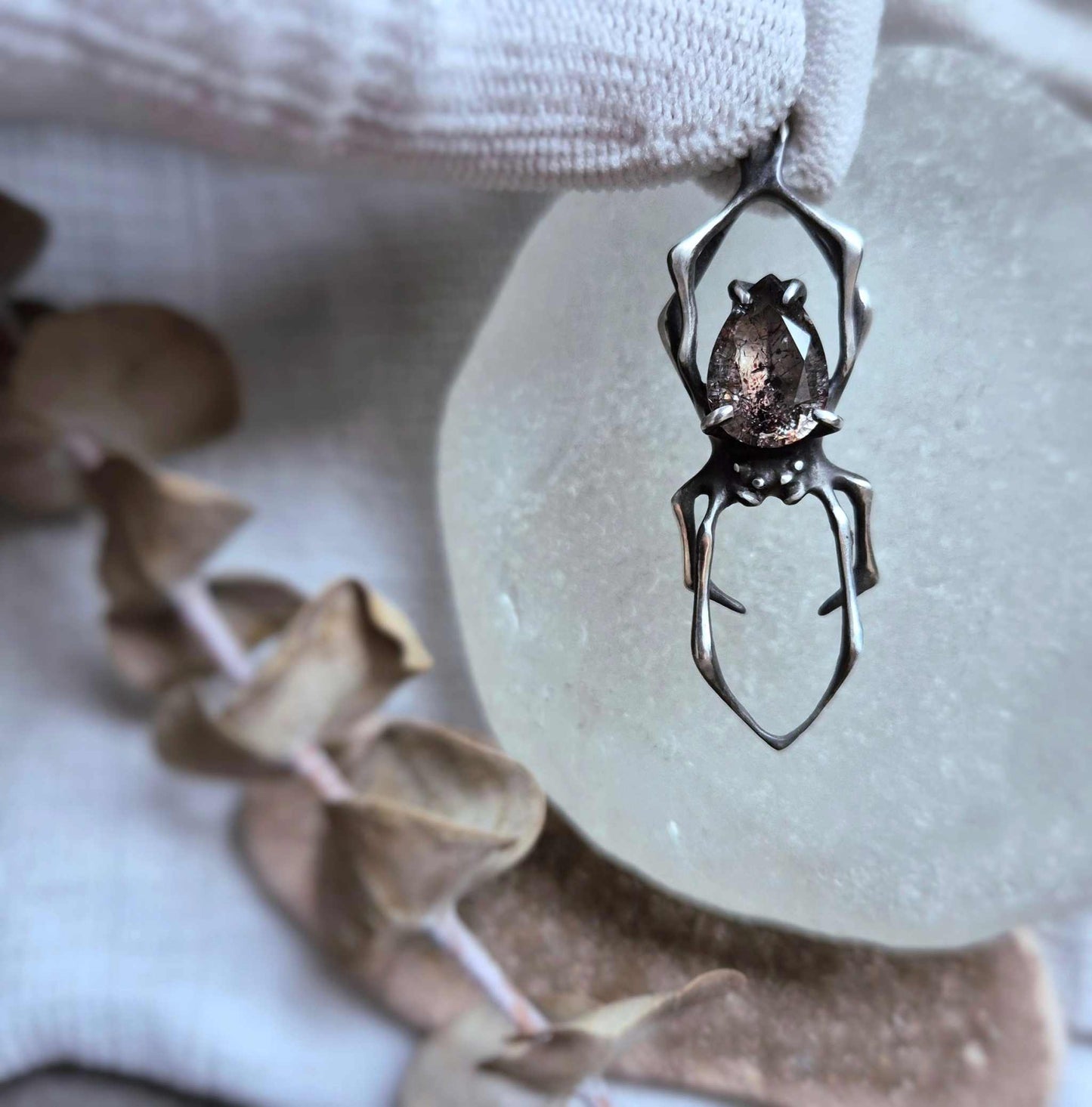 Elegant silver Spider necklace with unique Super Seven inclusion details