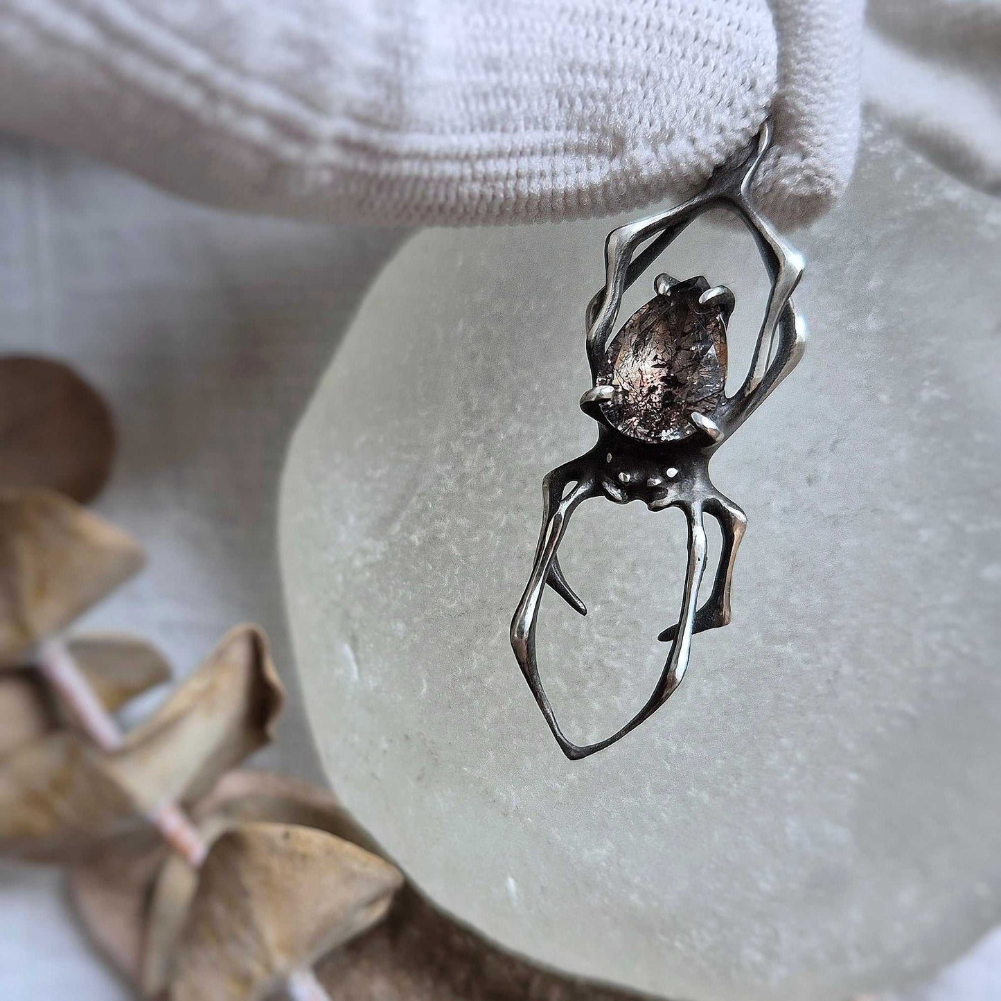 Elegant silver Spider pendant with unique Super Seven inclusion details