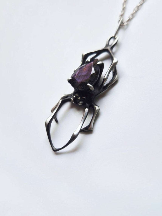 Spider necklace in sterling silver - Purple labradorite - OOAK / Ready to ship
