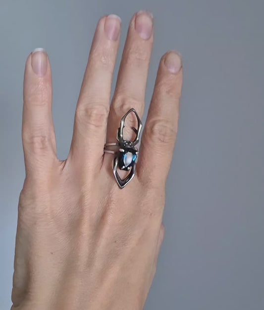 Silver Spider ring - London blue Topaz- Handmade silver jewelry