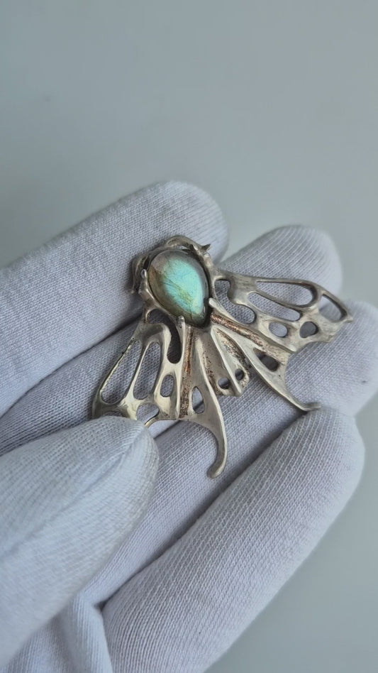Moth necklace in sterling silver – Silvery Labradorite - Custom crafted