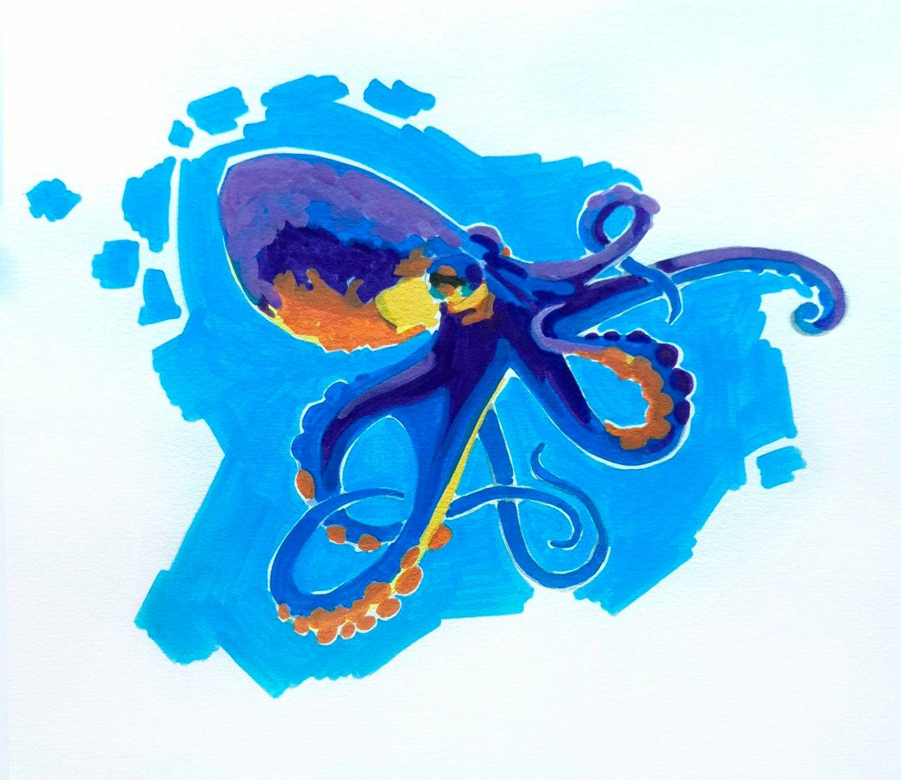 Full view of octopus illustration – original hand-drawn octopus artwork, showcasing movement and fluid form in ocean-inspired tones.