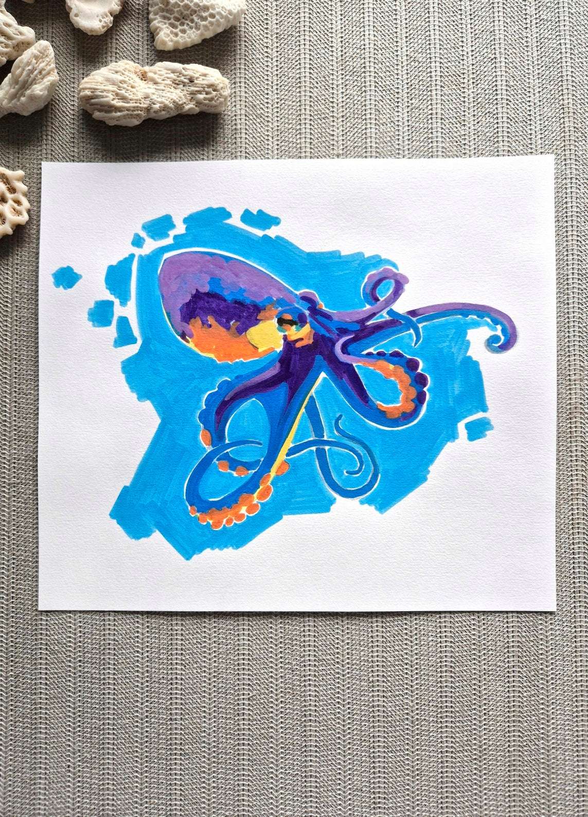 Octopus illustration captured in soft natural light – original sea creature artwork with dynamic curves and rich, organic coloring