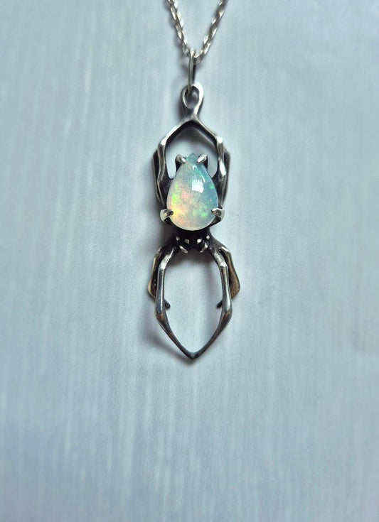 Spider Necklace in Sterling silver – natural Opal gem - One-of-a-kind / Ready to ship