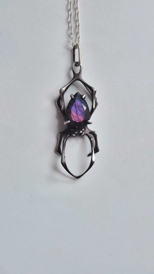 Spider necklace in sterling silver - Purple labradorite - OOAK / Ready to ship