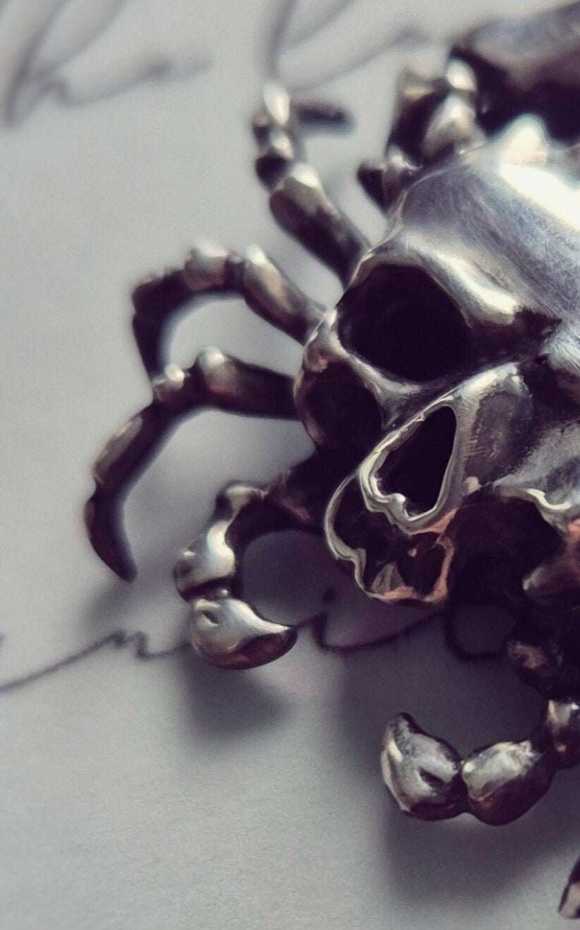skull crab necklace in sterling silver