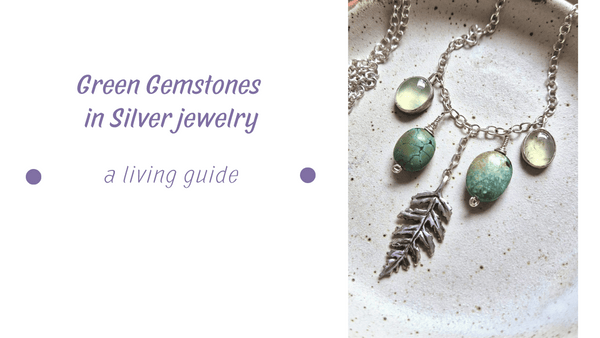 Green gemstones silver necklace with leaf pendant - handmade nature-inspired jewelry by Bearcat Jewelry