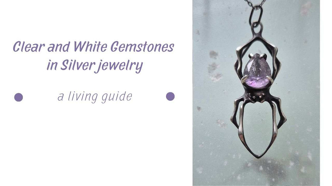 White and Clear Gems in Silver Jewelry - Spider pendant