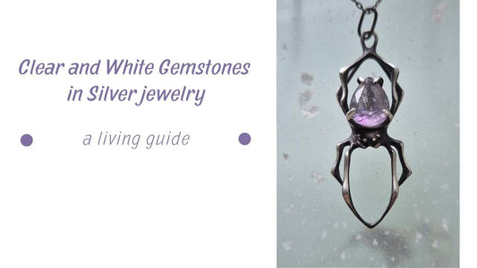 White and Clear Gems in Silver Jewelry - Spider pendant