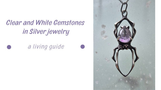 White and Clear Gems in Silver Jewelry - Spider pendant