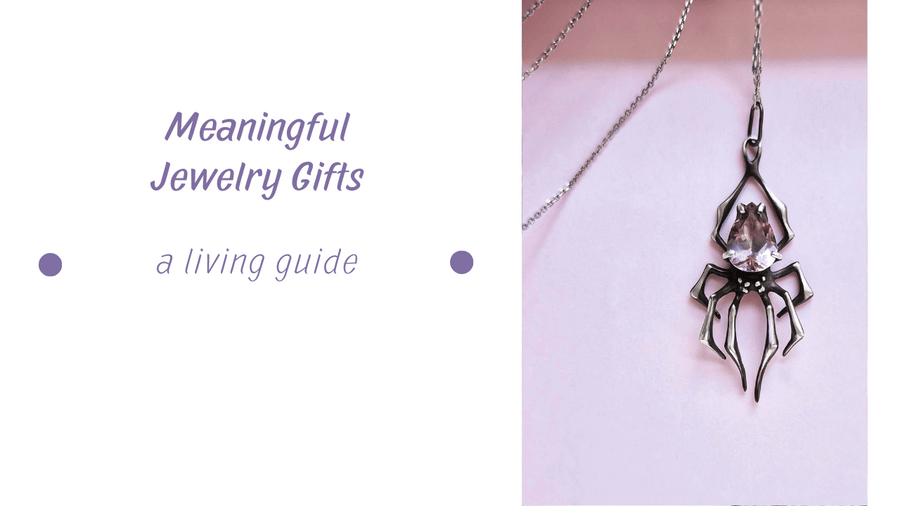 Meaningful gift - A silver Spider pendant with transparent pink amethyst on pink background