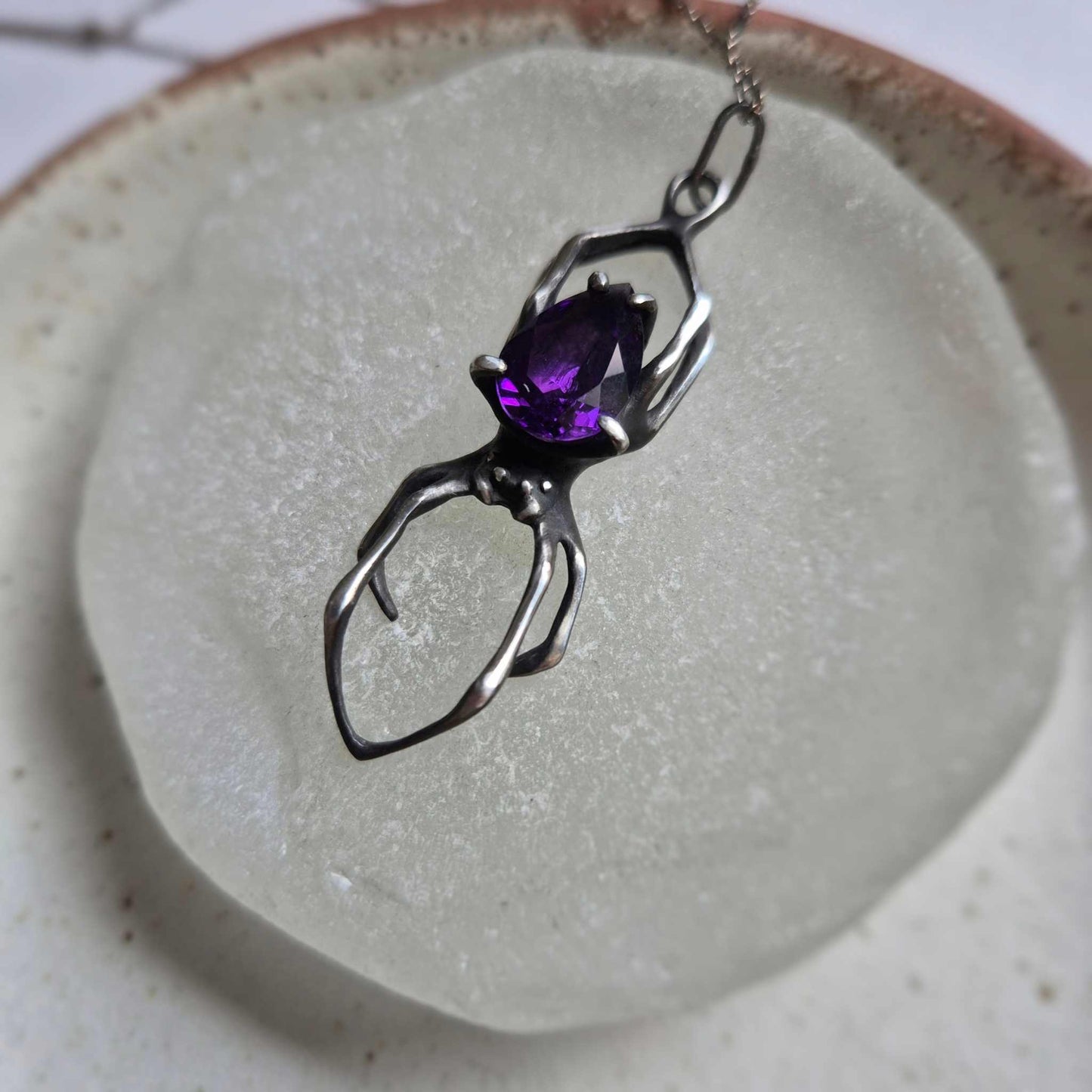 Pendentif araignée de feu violet, bijoux en argent de sorcière