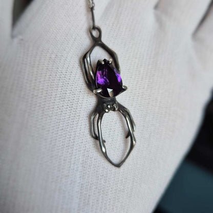 Pendentif araignée de feu violet, bijoux en argent de sorcière