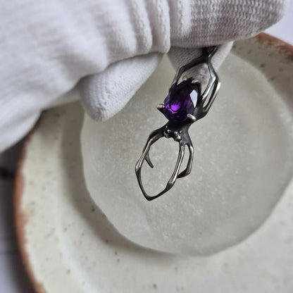 Pendentif araignée de feu violet, bijoux en argent de sorcière