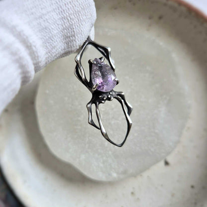 Echo Spider pendant with a faceted Super Seven gem, Witchy silver talisman