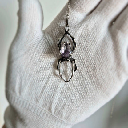 Echo Spider pendant with a faceted Super Seven gem, Witchy silver talisman