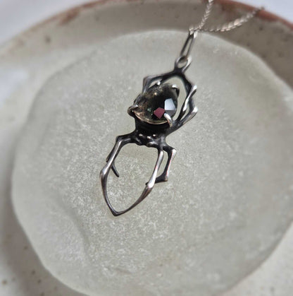 Moss Spider pendant with a natural tourmaline gem, handmade Witchy silver amulet