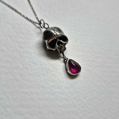 The Old wine necklace with a garnet gem Handmade Gothic Silver Jewelry