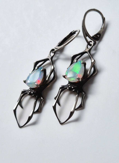 spider earrings in sterling silver - opals