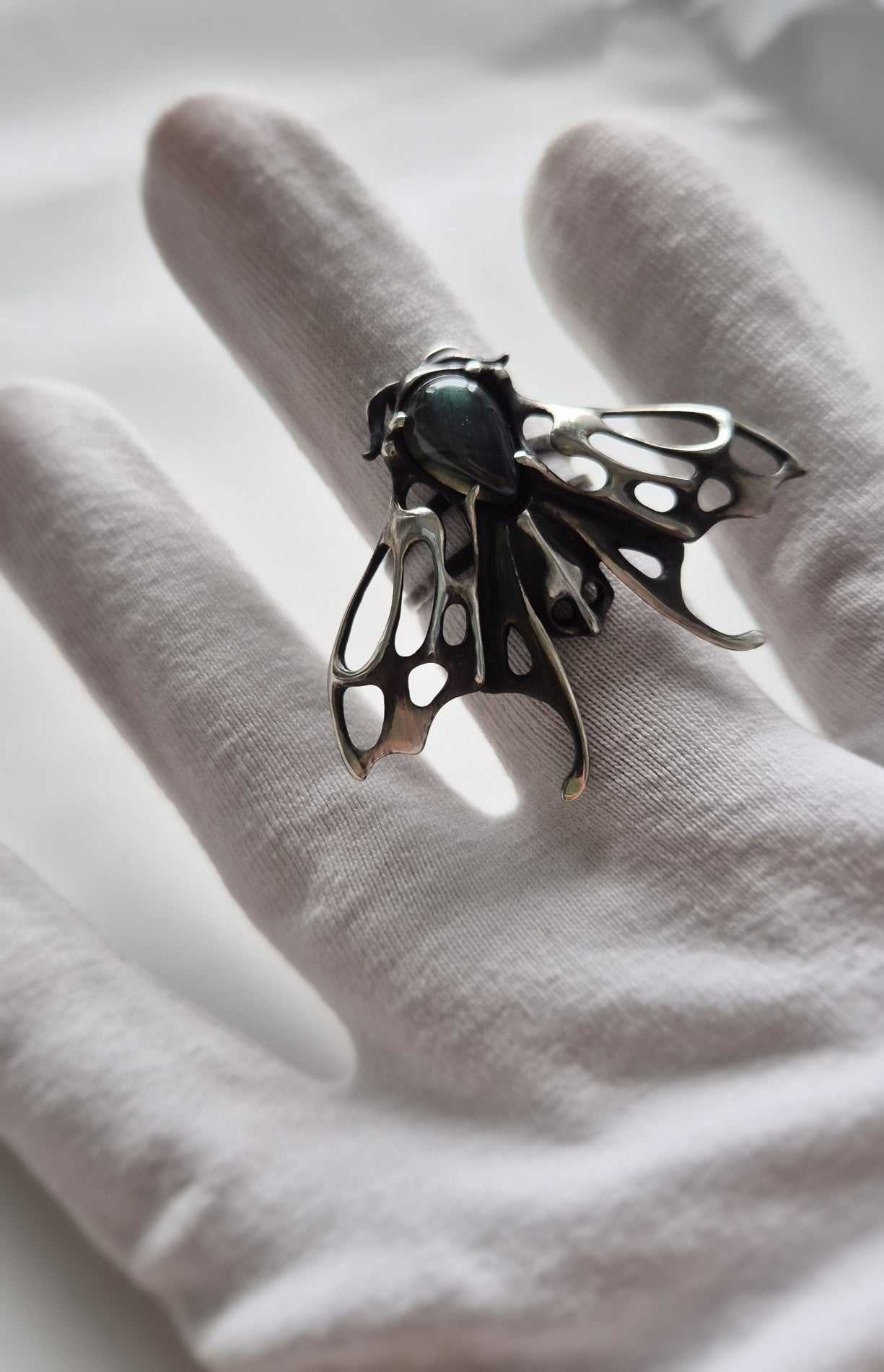 Moth ring with Deep Blue Labradorite