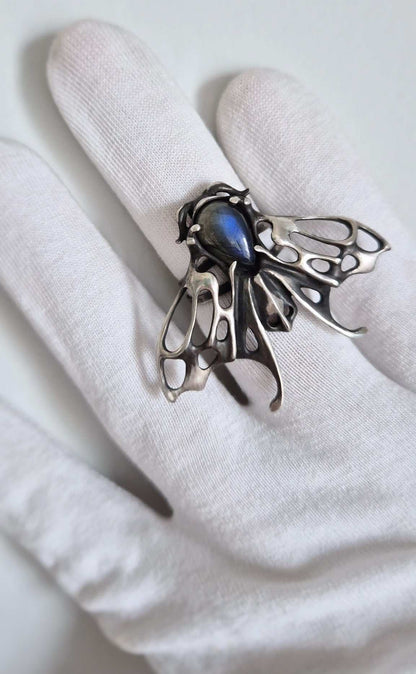 Moth ring with Deep Blue Labradorite