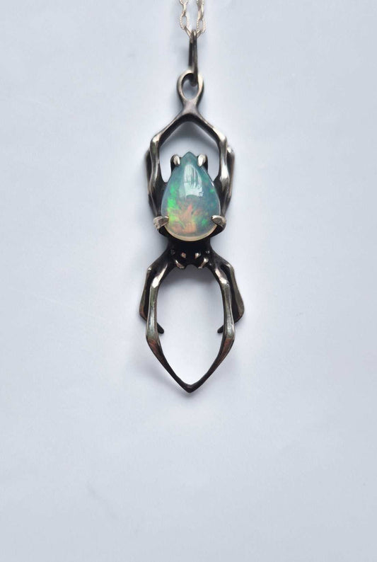 Spider necklace in sterling silver - Opal - OOAK / Ready to ship