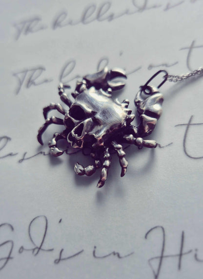 skull crab necklace in sterling silver