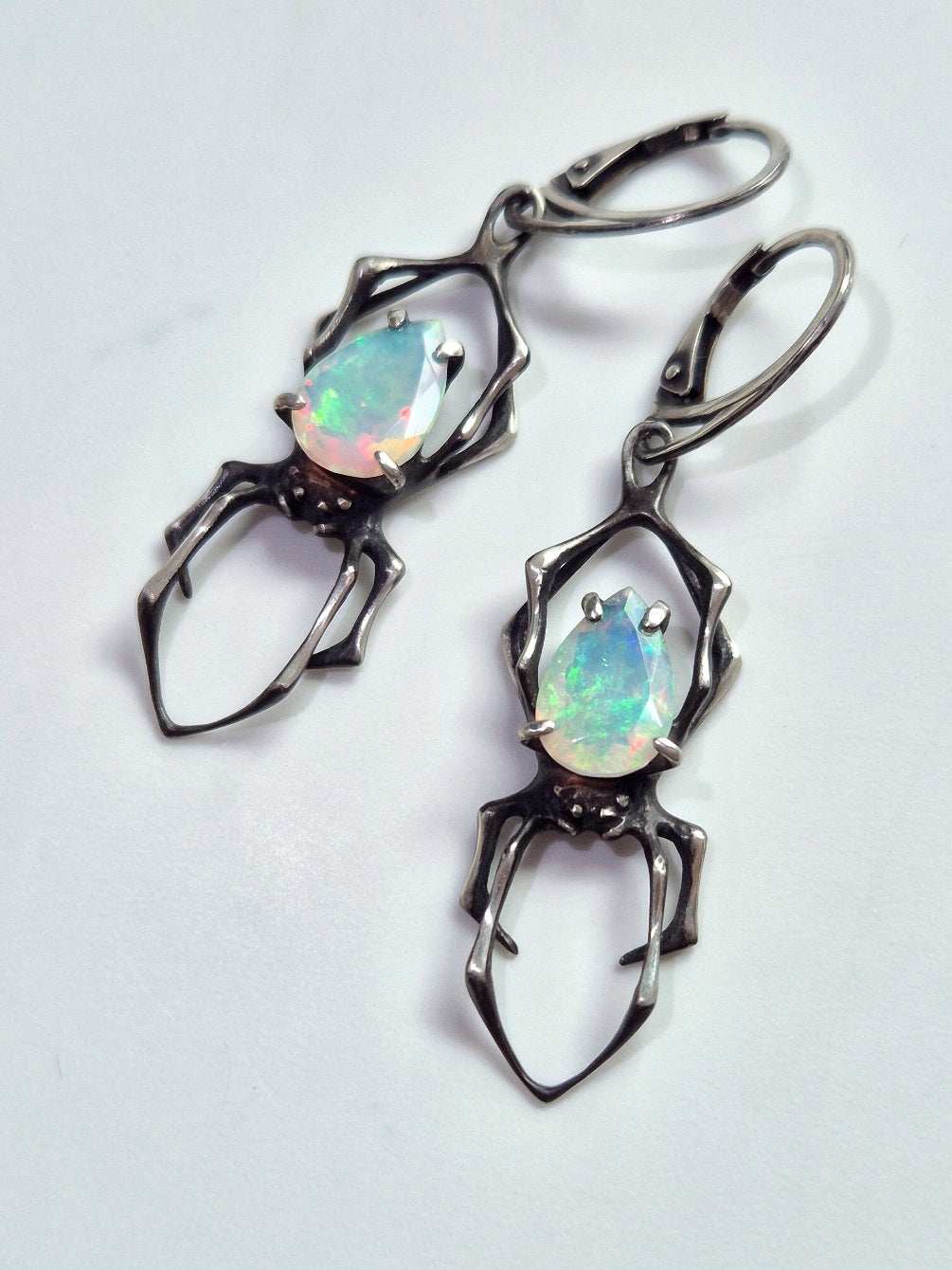 spider earrings in sterling silver - opals