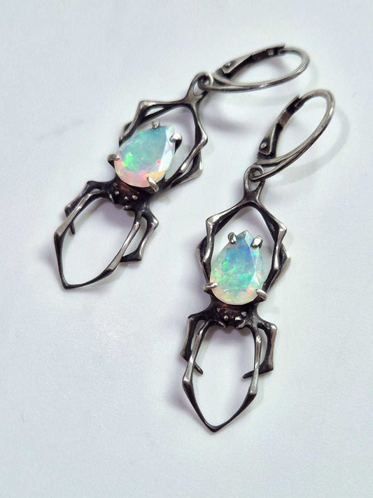 spider earrings in sterling silver - opals