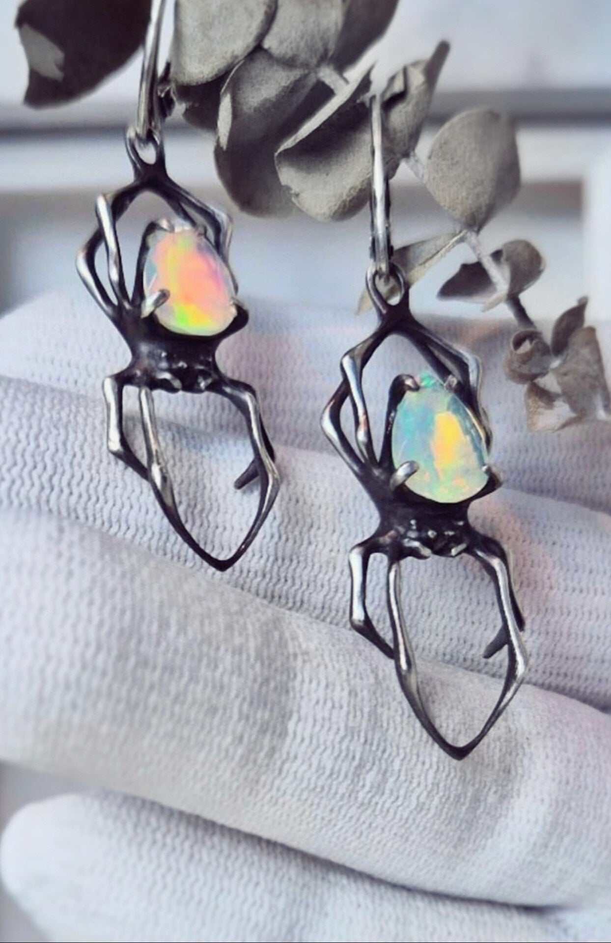 spider earrings in sterling silver - opals