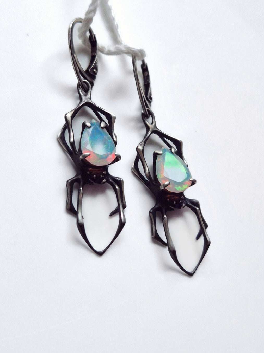spider earrings in sterling silver - opals