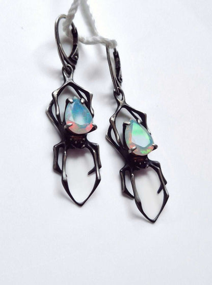 spider earrings in sterling silver - opals