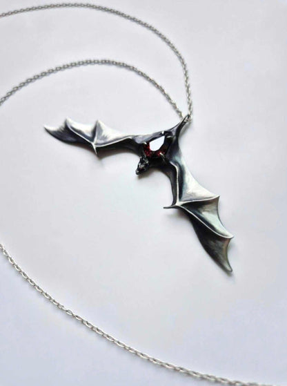 bat necklace in sterling silver - garnet
