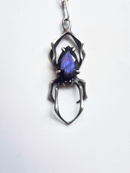 Spider necklace in sterling silver - Purple labradorite - OOAK / Ready to ship
