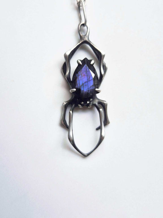 Spider necklace in sterling silver - Purple labradorite - OOAK / Ready to ship