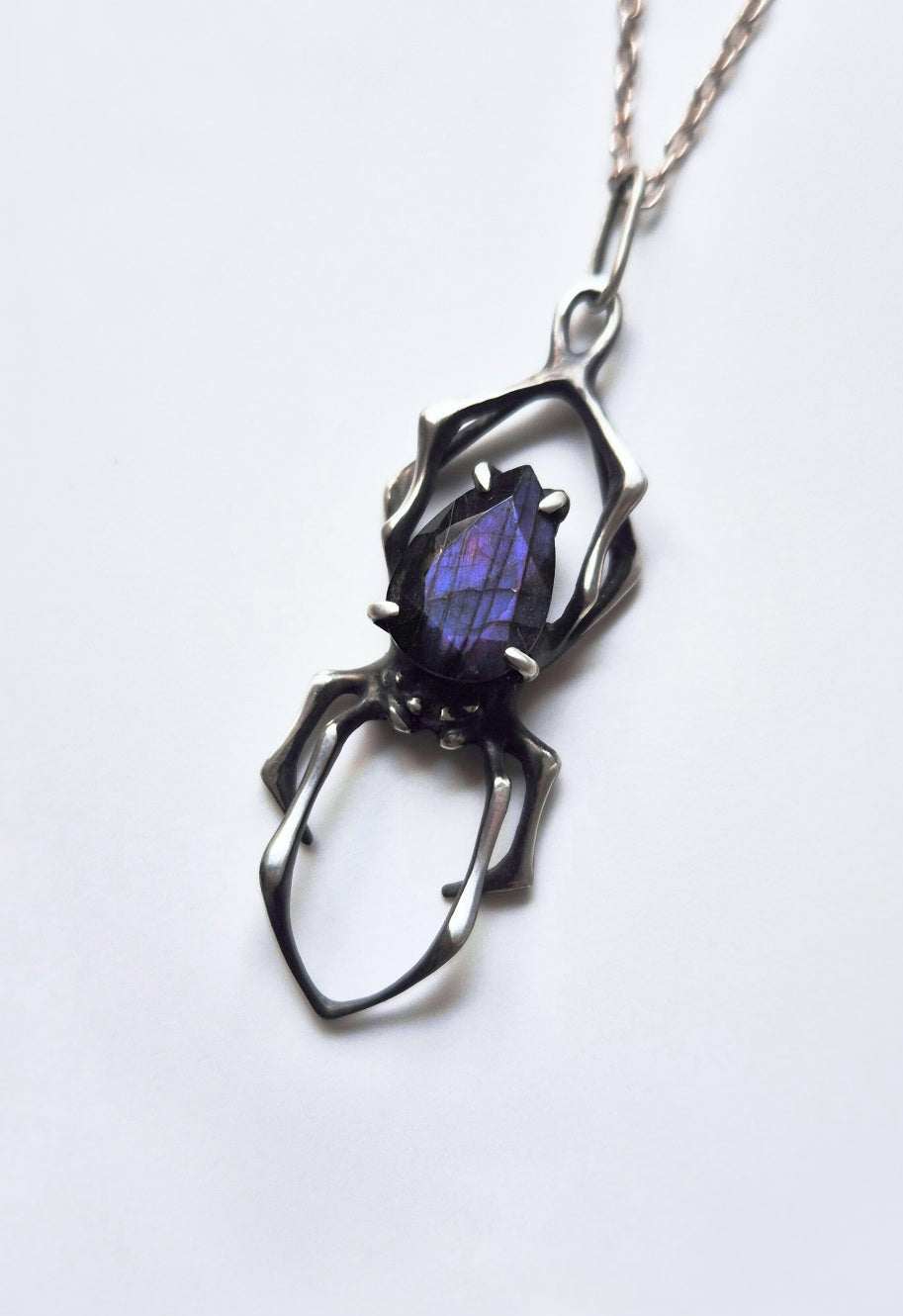 Spider necklace in sterling silver - Purple labradorite - OOAK / Ready to ship