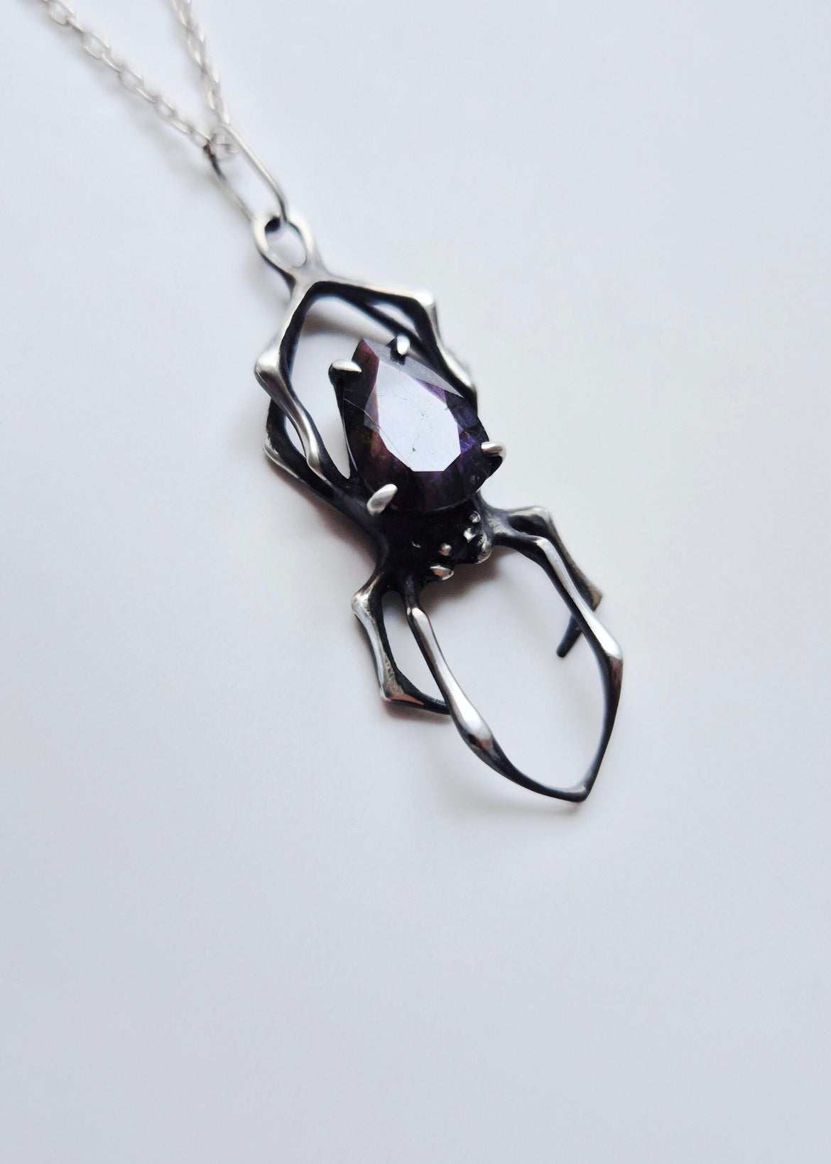 Spider necklace in sterling silver - Purple labradorite - OOAK / Ready to ship