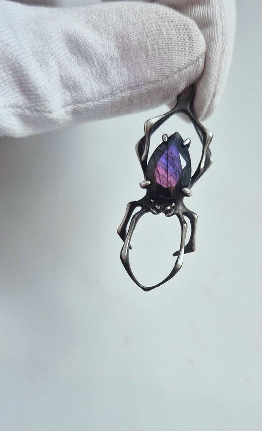 Spider necklace in sterling silver - Purple labradorite - OOAK / Ready to ship