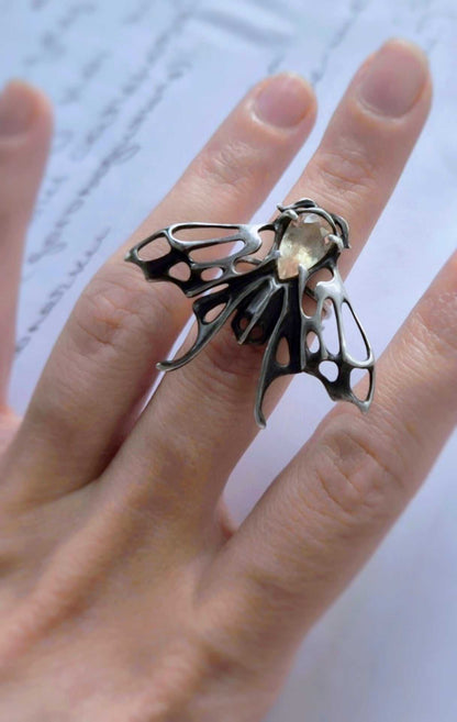 Moth ring • Opal & silver • Custom crafted