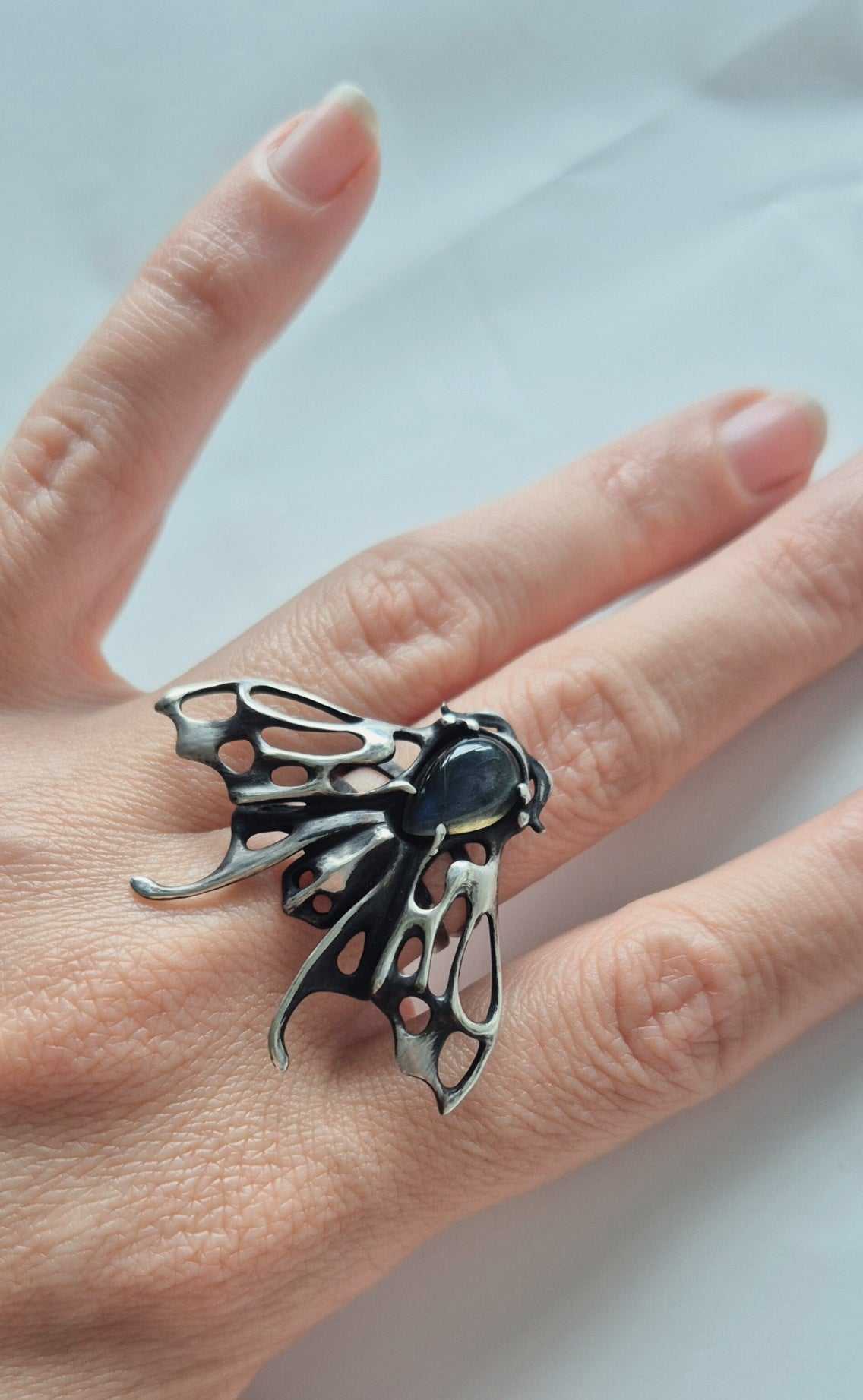 Moth ring with Deep Blue Labradorite