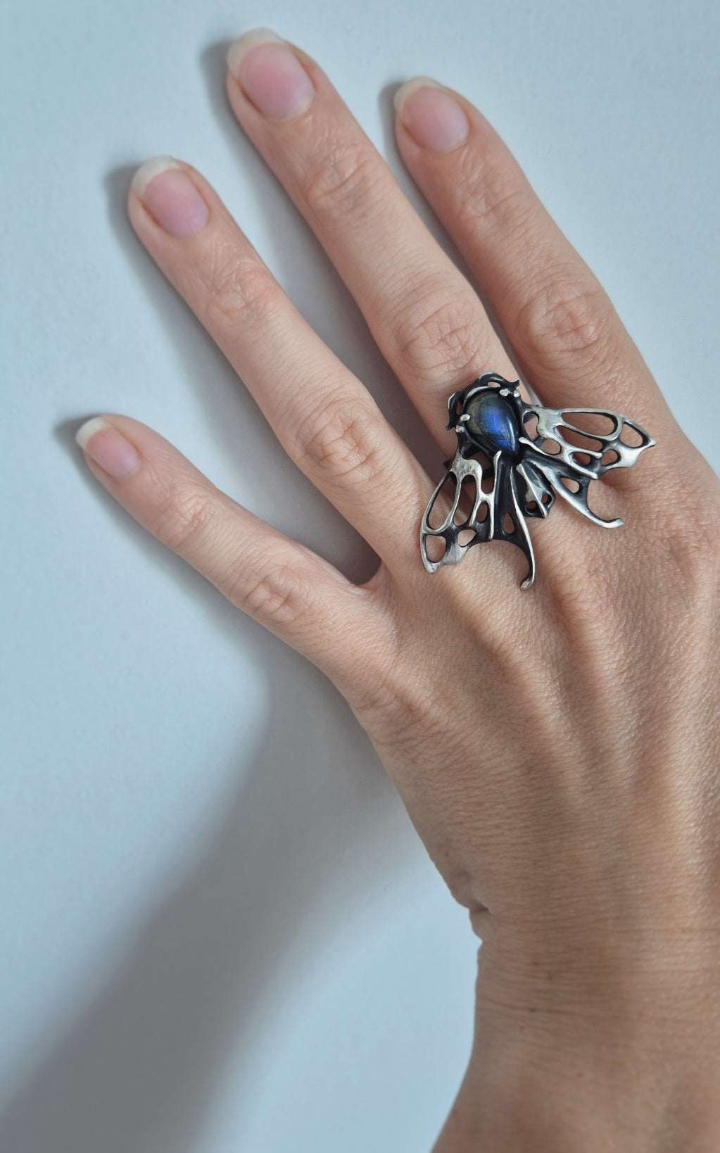 Moth ring with Deep Blue Labradorite