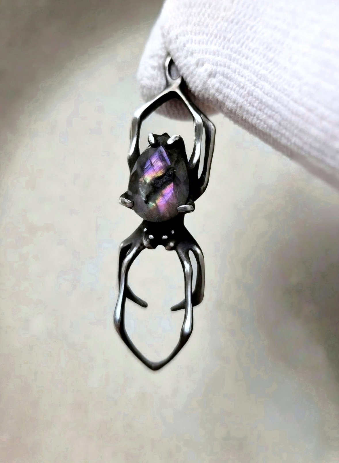 spider necklace in sterling silver - 'Imprint' - labradorite