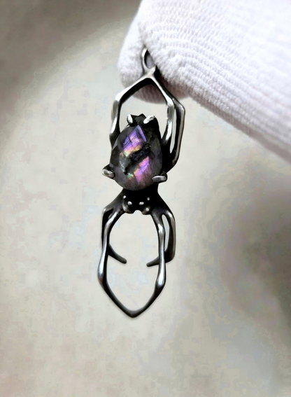 spider necklace in sterling silver - 'Imprint' - labradorite