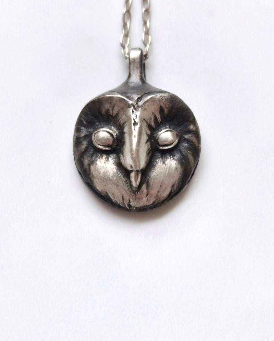 barn owl necklace in sterling silver