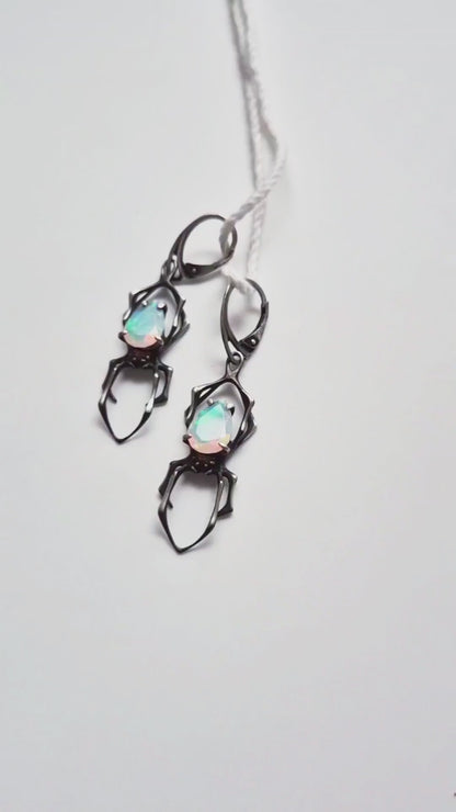 spider earrings in sterling silver - opals