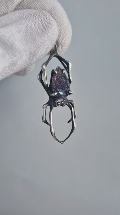 Spider necklace with "Bloodshot" Iolite Sunstone