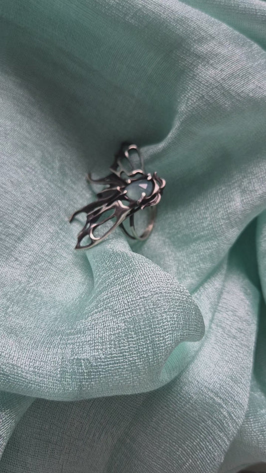 Moth Ring - Grandidierite  gem - Handmade symbolic silver jewelry