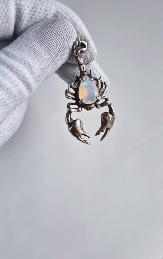 Scorpion necklace in Sterling Silver - Opal gem - Ready to ship