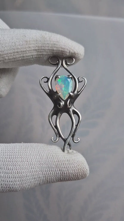 Collier Octopus en argent - Opale naturelle - Bijoux océan faits main